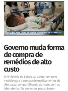 Nova matéria para o Jornal da Band, sobre compartilhamento de riscos para compra de medicamentos de alto custo, algo que até os dias atuais não funcionou.